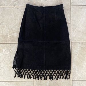 Dollhouse Black Suede Leather Midi Skirt